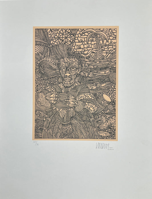 Marcos Huerta "Personajes entre líneas (señor con tambor mamey )", 2001